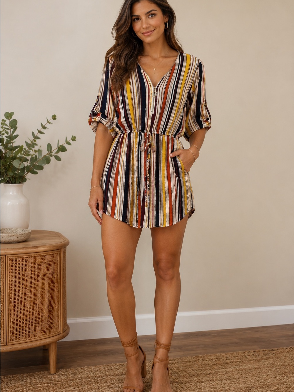 J For Justify Shirt Dress Women’s Size M Vertical Stripe
